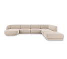 Canapé D'angle Panoramique Droit "miley", 6 Places, Beige, Tissu Chenille