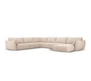 Canapé D'angle Panoramique Gauche "kaelle", 8 Places, Beige, Tissu Chenille