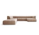 Canapé D'angle Gauche Panoramique Modulable "serena", 7 Places, Beige, Velours