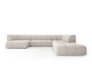 Canapé D'angle Droit Panoramique Modulable "serena", 7 Places, Beige, Tissu Structurel