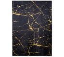 Tapis Salon Noir Doré Imprimé Design Marbre Fin 140x200 Toscana