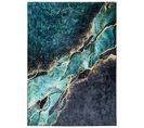 Tapis Salon Vert Foncé Doré Marbre Vagues Fin 120x170 Toscana