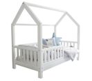 Lit Cabane 90x190 Barrière Et Sommier Inclus Pieds 10 Cm Daisy - Blanc