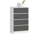 Commode K60 Blanche 60 Cm 4 Tiroirs Façade Gris Graphite 60x40x99 Cm