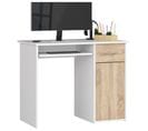 Bureau D'ordinateur Pin Blanc 90 Cm 1 Porte 1 Tiroir Façade Sonoma 3 Étagères 90x50x74 Cm