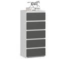 Commode Cl5 Blanche 40 Cm 5 Tiroirs Façade Gris Graphite 40x35x92 Cm