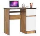 Bureau D'ordinateur Droit Piksel Chêne Craft 90 Cm 1 Porte 1 Tiroir Façade Blanche 3 Étagères