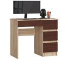 Bureau D'ordinateur Droit A7 Chêne Sonoma 90 Cm 4 Tiroirs Façade Wengé 90x50x77 Cm