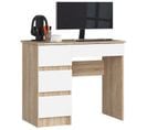 Bureau D'ordinateur Gauche A7 Chêne Sonoma 90 Cm 4 Tiroirs Façade Blanche 90x50x77 Cm