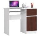 Bureau D'ordinateur Droit Piksel Blanc 90 Cm 1 Porte 1 Tiroir Façade Wengé 3 Étagères 90x50x77