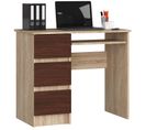 Bureau D'ordinateur Gauche A6 Chêne Sonoma 90 Cm 3 Tiroirs Façade Wengé 1 Étagère 90x50x77 Cm