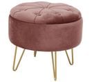 Pouf De Rangement Avec Couvercle Matelassé Caro Velour Colour Rose Hauteur 33 Cm