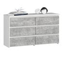 Commode Cl100 Blanche 100 Cm 6 Tiroirs Façade Béton 100x35x57 Cm