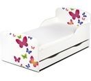 Moderne Lit D'enfant Toddler En Bois Avec Un Matelas Et Un Tiroir Papillons Colores