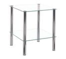 Table D'appoint En Tube D'acier Verre Trempé Chromé, Dim : L39x P39 X H47 Cm