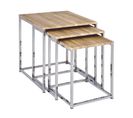 Lot De 3 Tables En Acier Chromé, Plateaux En Mdf Décore Chêne Clair