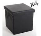 Lot De 4 Poufs Carrés Lilo En Polyuréthane Coloris Noir, Dim : H37.5 X P38 X L38 Cm