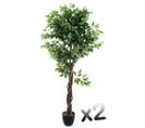 Lot de 2 plantes artificielles Ficus Pot, Hauteur 180 cm
