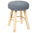 Lot De 2 Tabourets Tricotés Coloris Gris Foncé En Polyuréthane Et Pin - Dim : L30 X L30 X H41 Cm