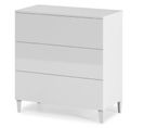 Commode En Bois Coloris Blanc Brillant Avec 3 Tiroirs - 76 X 80 X 40 Cm