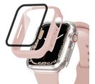 Film Protecteur Verre Trempé 3d Incurvé Pour Apple Watch Series 7 41mm + Coque De Protection Rose