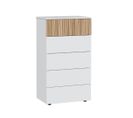 Chiffonnier, meuble de rangement  avec 5 tiroirs coloris blanc artic, naturel