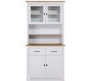 Vitrine En Pin Massif Décor Ciré Chêne Et Blanc, Meuble De Rangement - L. 90 X P. 40 X H. 180 Cm