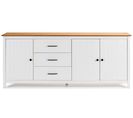 Buffet En Pin Massif Décor Ciré Chêne Et Blanc, Meuble De Rangement - L. 190 X P. 40 X H. 80 Cm