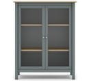 Vitrine En Pin Massif Chêne Et Vert Kaki, Meuble De Rangement Avec 2 Portes