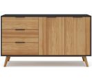 Buffet En Pin Massif Décor Ciré Naturel Et Noir, Meuble De Rangement - L. 140 X P. 40 X H. 80 Cm