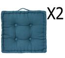 Lot De 2 Coussins De Sol En Coton, Coloris Bleu Canard - Dim : L 40 X L 40 X H 8 Cm