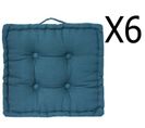 Lot De 6 Coussins De Sol En Coton, Coloris Bleu Canard - Dim : L 40 X L 40 X H 8 Cm