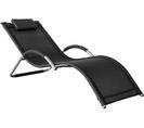 Transat De Jardin Chaise Longue Bain De Soleil Avec Appui-tête- Charge Max 120 Kg Noir, Ogs38-sch