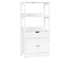 Armoire De Salle De Bain avec tiroir, 2 Compartiments Ouverts, 2 Portes, 60 X 122 X 32,5 Cm, Blanc