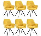 Lot De 6 Chaises Salle À Manger Pivotant Sur 360° Fauteuil En Velours, Jaune, 60x62x87.5cm