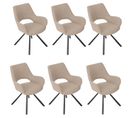 Lot De 6 Chaises De Salle à Manger Scandinaves Avec Accoudoirs Tissu Pieds En Métal, Beige