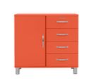 Malibu - Buffet Vintage 1 Porte 4 Tiroirs L98cm - Couleur - Rouge