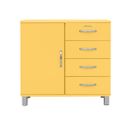 Malibu - Buffet Vintage 1 Porte 4 Tiroirs L98cm - Couleur - Jaune