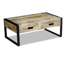 Table Basse Avec 2 Tiroirs Bois De Manguier Massif 100x60x40 Cm