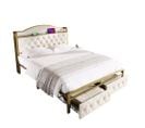 Lit Double 140 X 200 Avec Sommier à Lattes En Métal, Beige Clair (matelas Non Inclus)