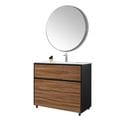 Meuble De Salle De Bain Simple Vasque 100cm Sur Pied Noir Et Bois Avec Miroir