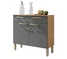 Buffet Bas Meuble Cuisine 2 Portes 2 Tiroirs Chêne Et Gris 2 Niches 91 Cm