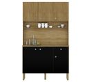 Buffet De Cuisine 6 Portes 1 Tiroir Chêne Et Noir 7 Niches L 111 H 185 P 39.3 Cm