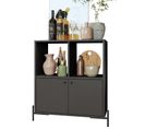 Buffet Armoirette 2 Portes 4 Niches Noir L 75 Cm Sur Pieds Métal Ronds