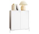 Buffet Blanc 2 Portes 3 Niches Pieds Métal Ronds L 74.5 H 79 P 35 Cm