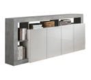 Buffet Décor Béton Et Blanc Laqué Brillant - 4 Portes - L 184 X P 42 X H 93 Cm