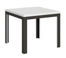 Table Extensible 90x90/180 Cm Linealibra Frêne Blanc Cadre Anthracite