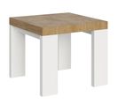 Table Extensible 90x90/246 Cm Roxell Mix Dessus Chêne Nature Pieds Frêne Blanc