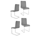 Set 4 Chaises Greta,pieds En Acier Chromé,assise En Bois Multicouche Revêtue En Faux Cuir Gris Foncé