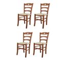 Set 4 Chaises Cuore En Hêtre Cerisier, Assise En Cuir Artificiel Couleur Ivoire